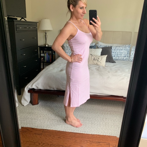 | j.crew • pink & white stripe midi dress • small | - Picture 3 of 6